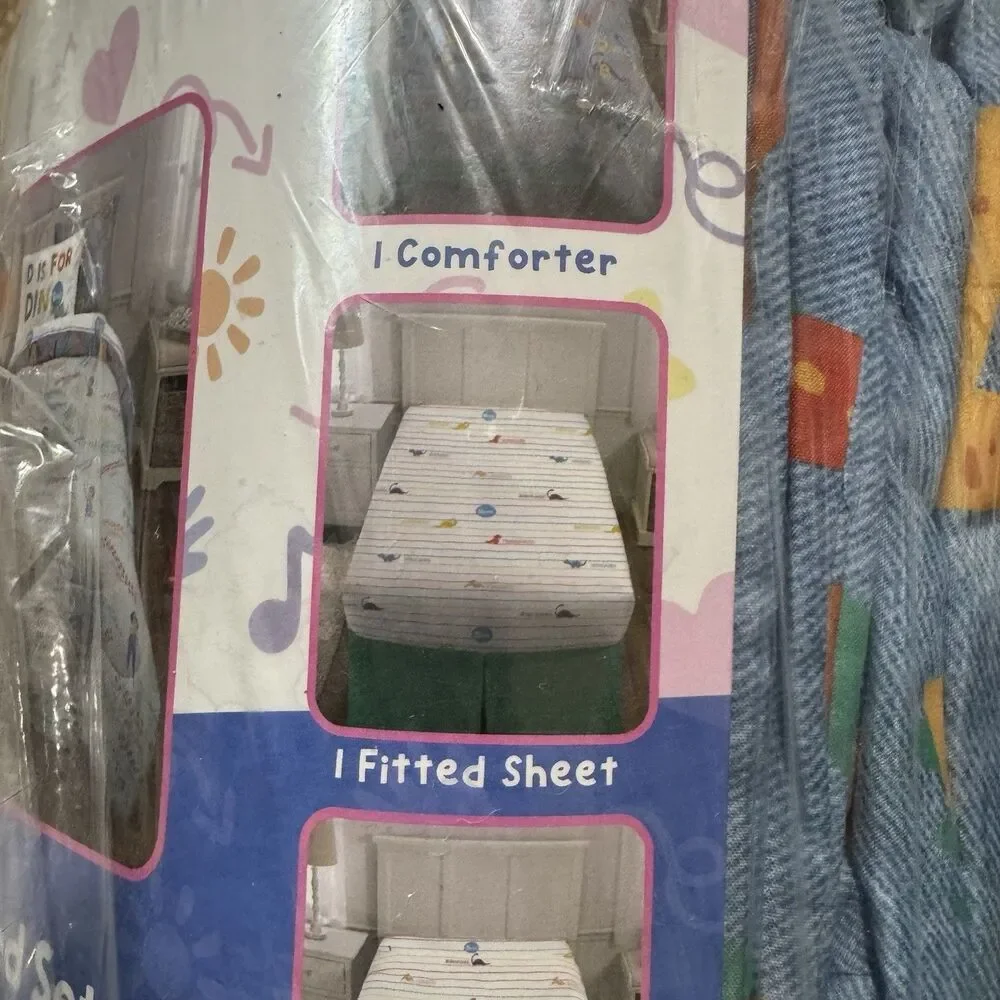 Ms Rachel Dinosaur Educational Twin Bedding Set Reversible Comforter 5 Piece Set